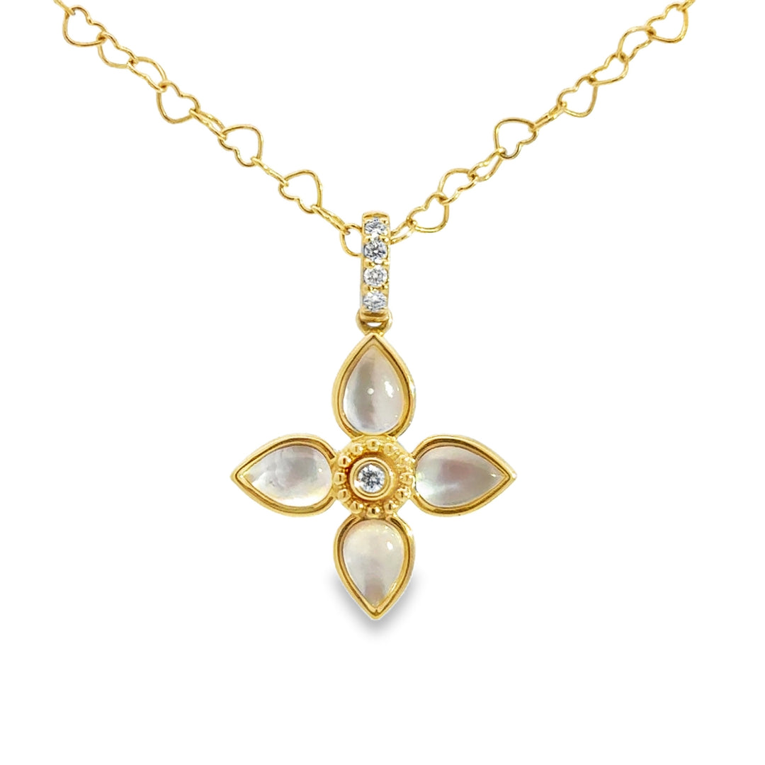 0.09 CTW Diamond & 2.68 CTW Quartz Over Mother of Pearl 18K Yellow Gold Floral Pendant