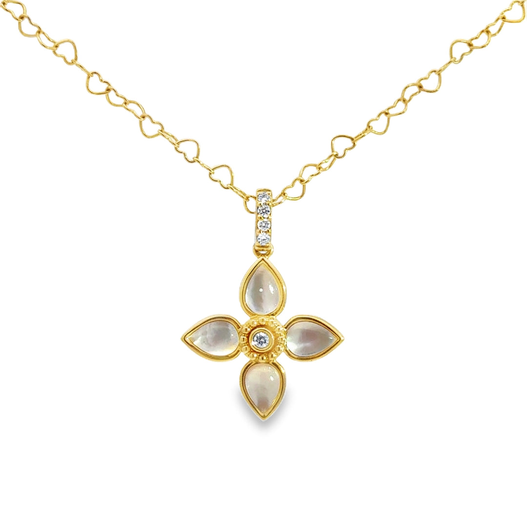 0.09 CTW Diamond & 2.68 CTW Quartz Over Mother of Pearl 18K Yellow Gold Floral Pendant