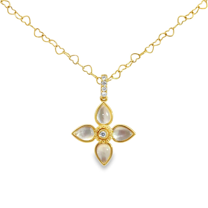 0.09 CTW Diamond & 2.68 CTW Quartz Over Mother of Pearl 18K Yellow Gold Floral Pendant
