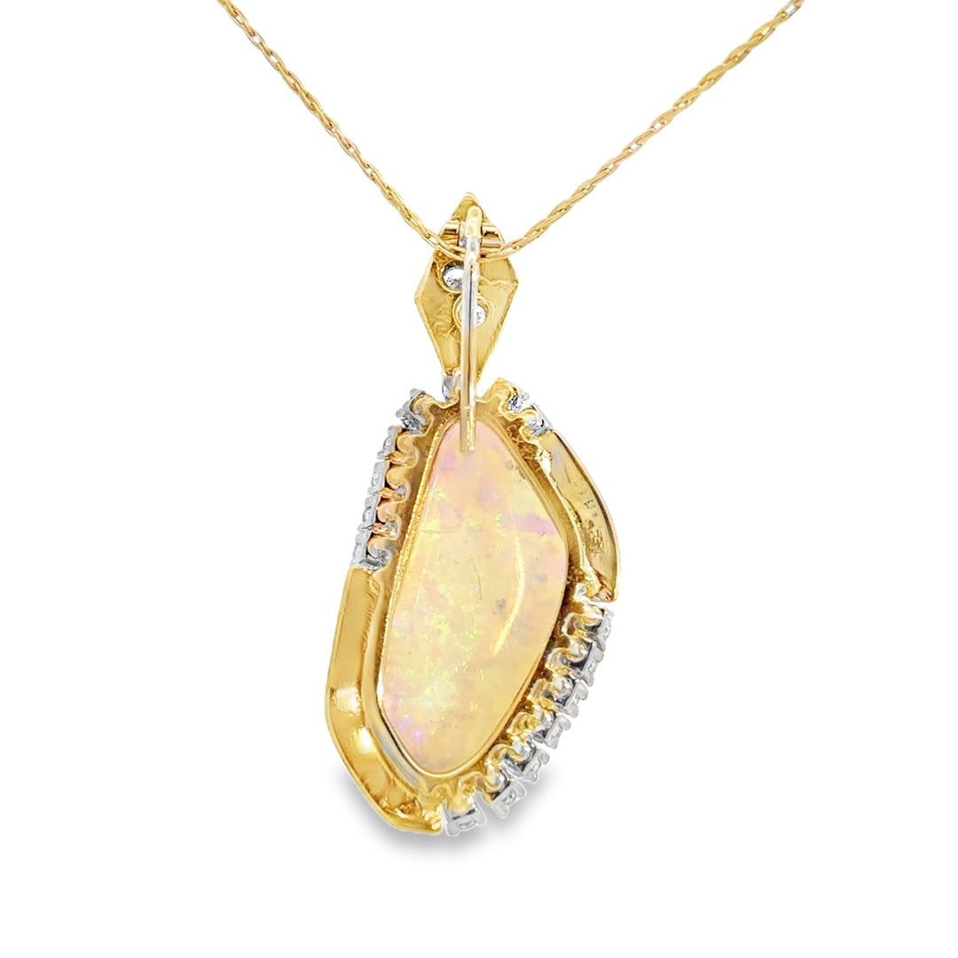 0.95 CTW Diamond Opal 14K Yellow Gold Pendant Necklace