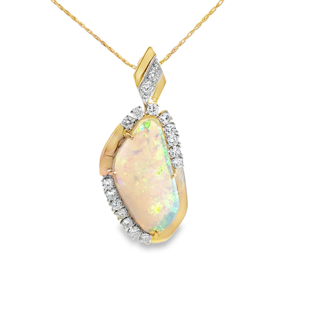 0.95 CTW Diamond Opal 14K Yellow Gold Pendant Necklace