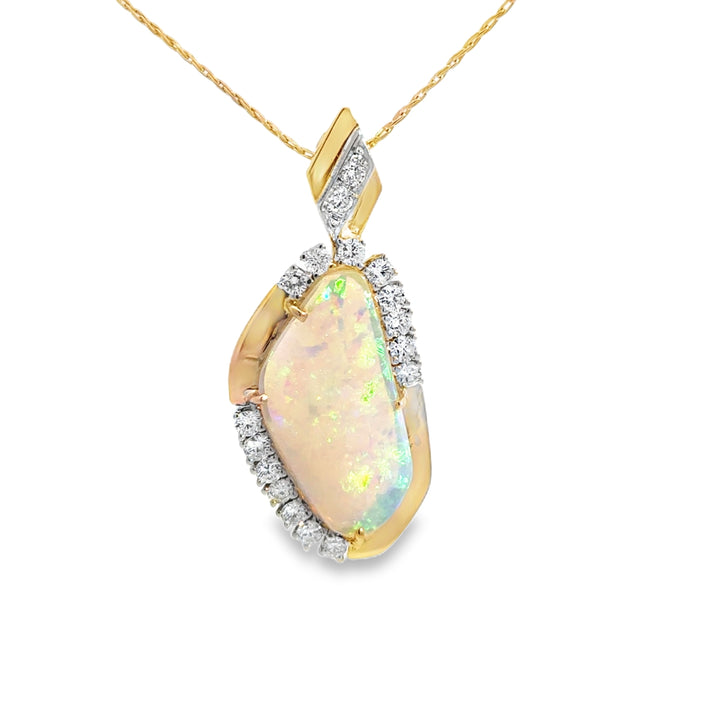 0.95 CTW Diamond Opal 14K Yellow Gold Pendant Necklace