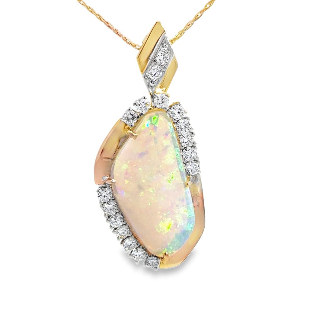 0.95 CTW Diamond Opal 14K Yellow Gold Pendant Necklace