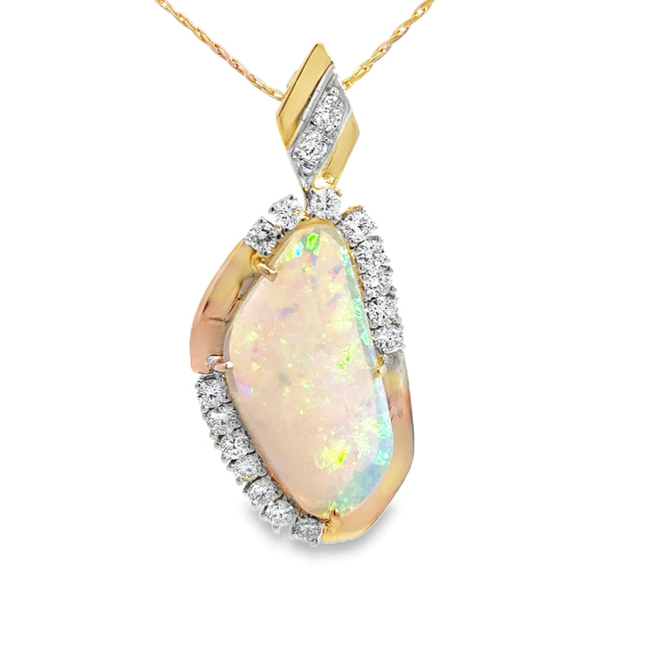 0.95 CTW Diamond Opal 14K Yellow Gold Pendant Necklace