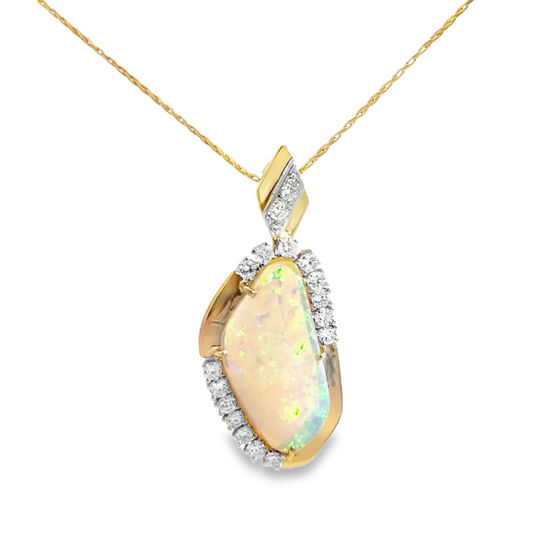 0.95 CTW Diamond Opal 14K Yellow Gold Pendant Necklace