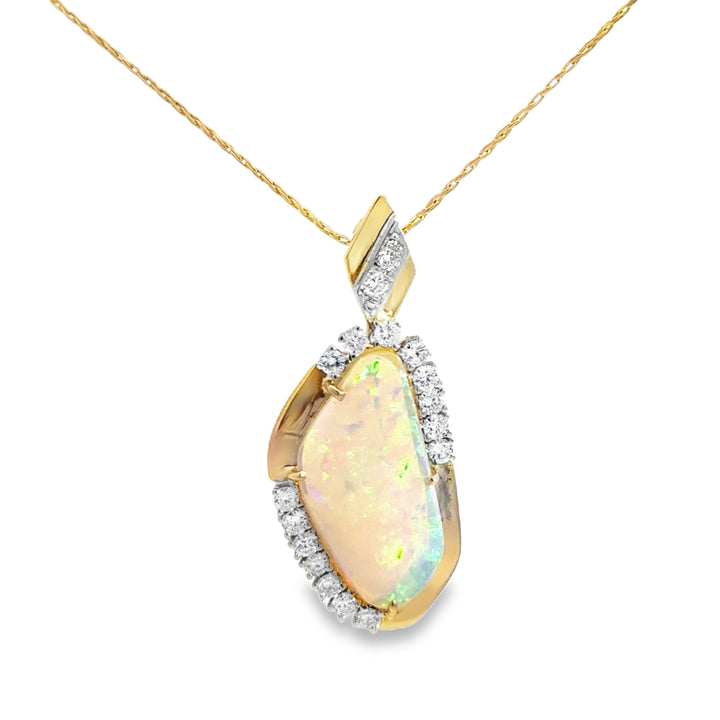 0.95 CTW Diamond Opal 14K Yellow Gold Pendant Necklace