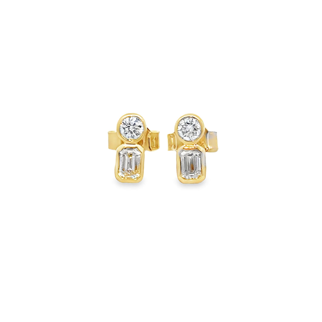 0.45 CTW Round & Emerald Cut Diamond Bezel Set Stud Earrings