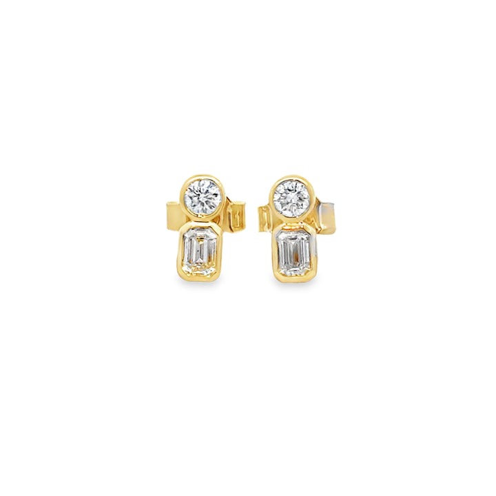 0.45 CTW Round & Emerald Cut Diamond Bezel Set Stud Earrings