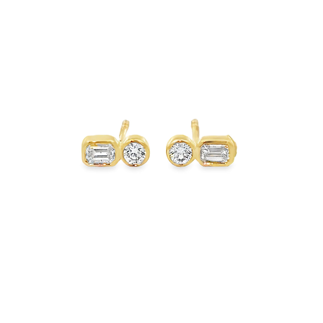 0.45 CTW Round & Emerald Cut Diamond Bezel Set Stud Earrings