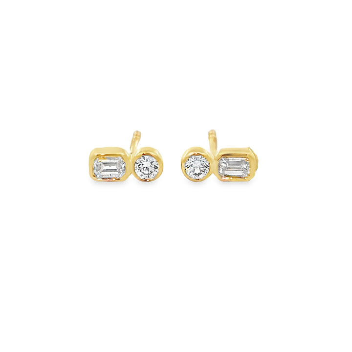 0.45 CTW Round & Emerald Cut Diamond Bezel Set Stud Earrings