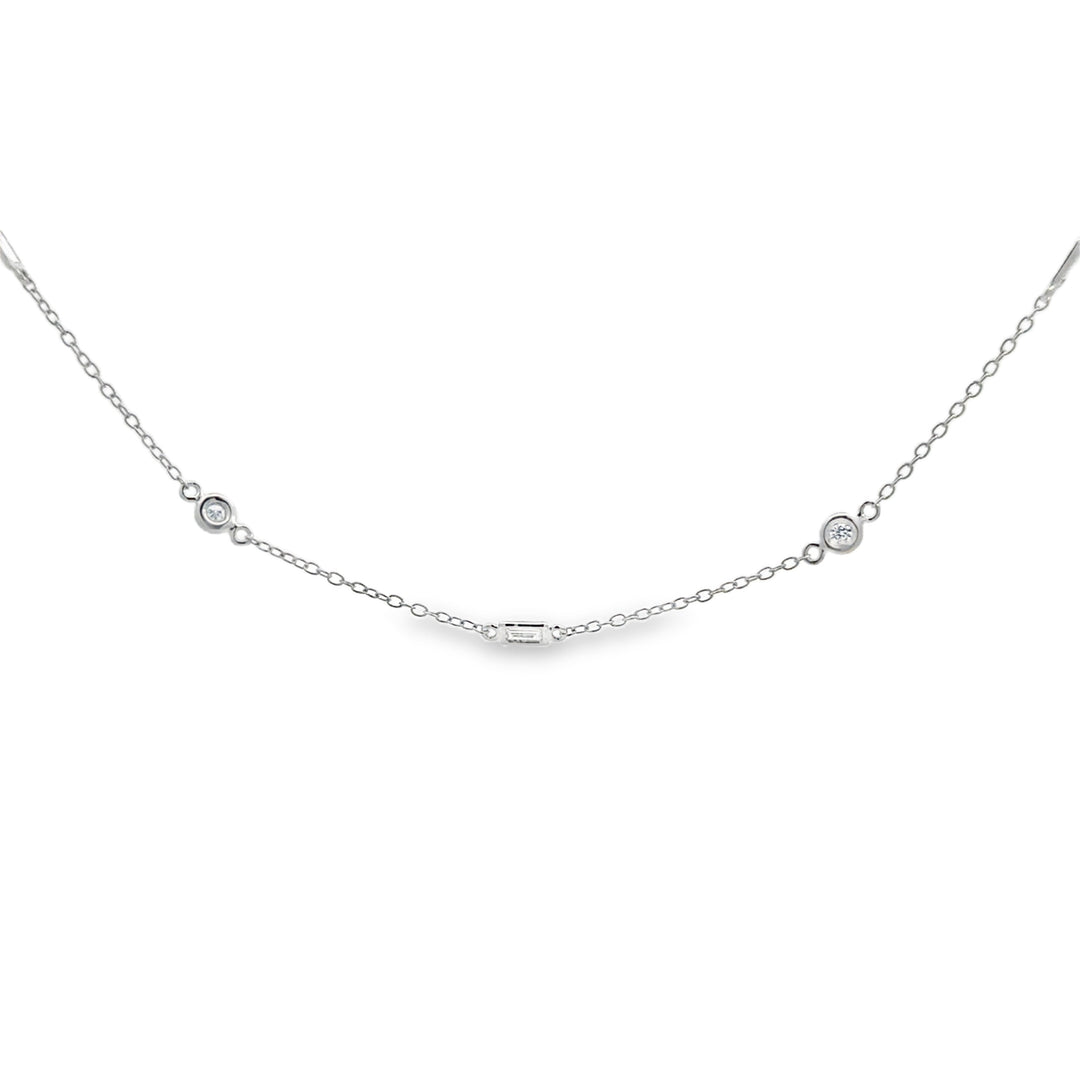 0.50 CTW Baguette &amp; Round Diamond Chain Necklace