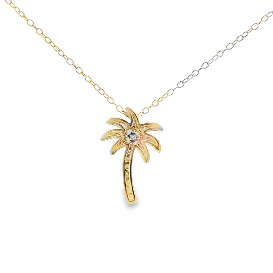 0.25 CTW Diamond 14K Yellow Gold Palm Tree Pendant Necklace