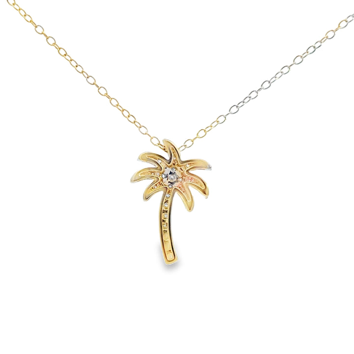 0.25 CTW Diamond 14K Yellow Gold Palm Tree Pendant Necklace