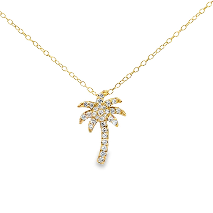 0.25 CTW Diamond 14K Yellow Gold Palm Tree Pendant Necklace
