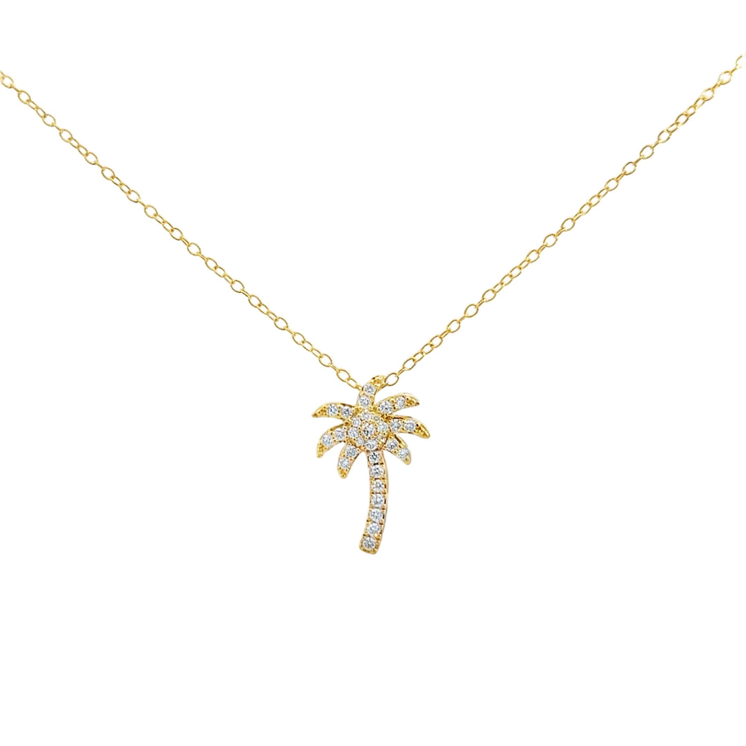 0.25 CTW Diamond 14K Yellow Gold Palm Tree Pendant Necklace