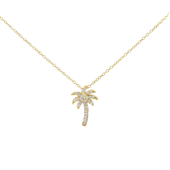0.25 CTW Diamond 14K Yellow Gold Palm Tree Pendant Necklace