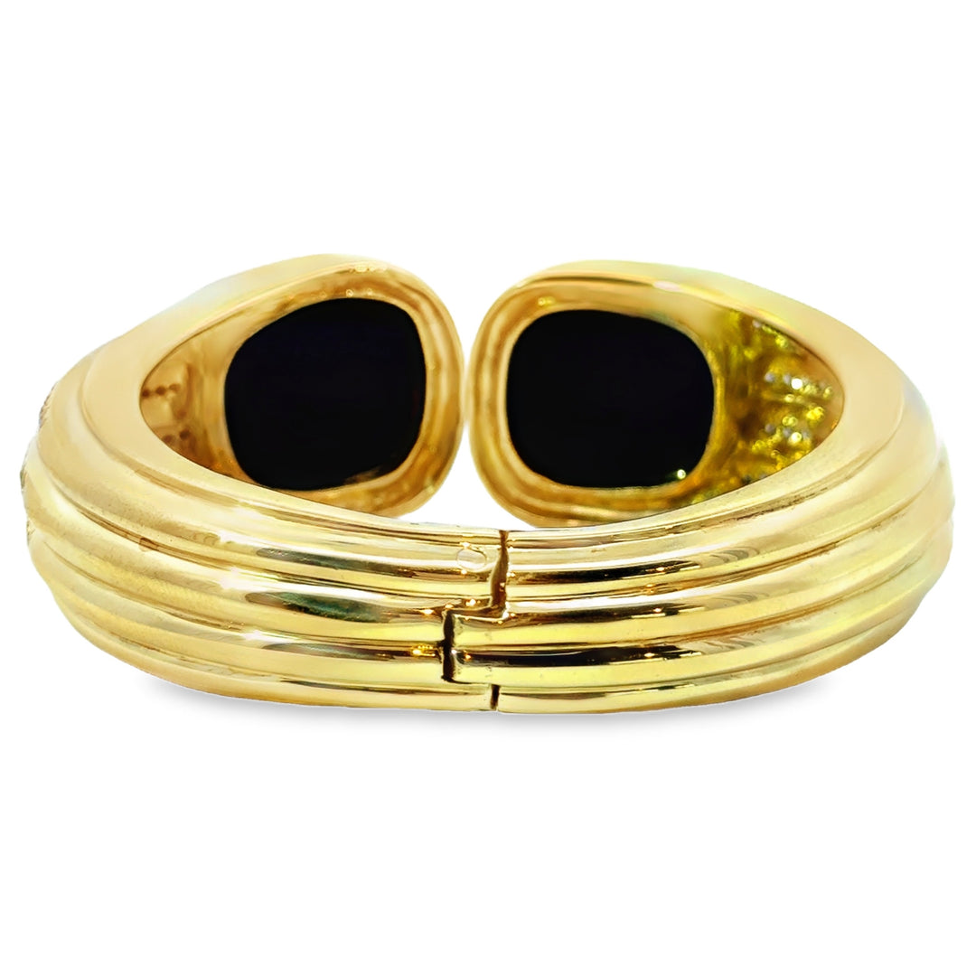 Pre-Owned David Webb Approx. 2.00 CTW Diamond Onyx 18K Yellow Gold Bracelet