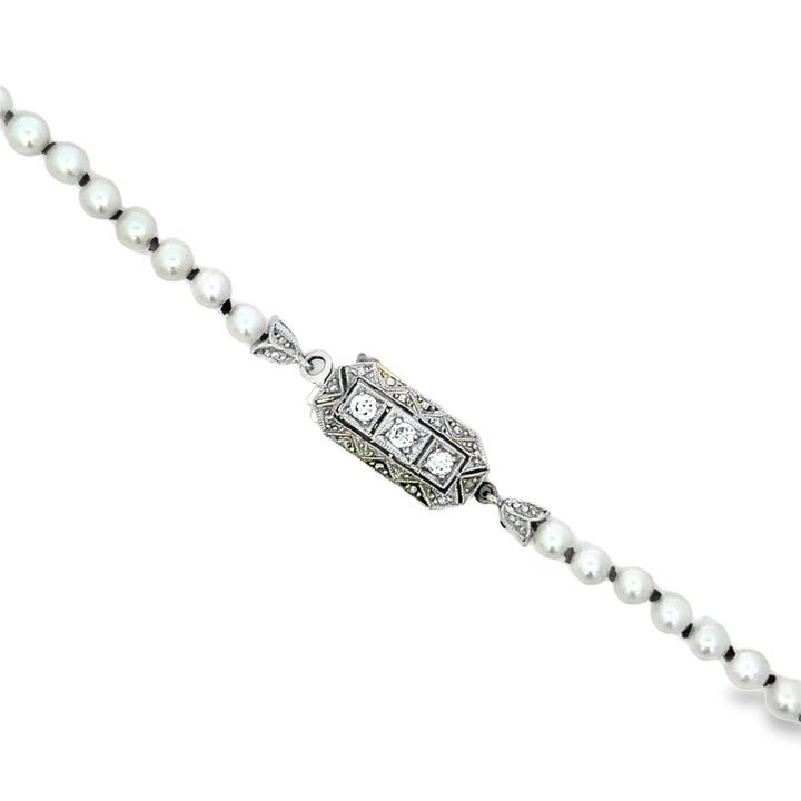Vintage Graduated Pearl Strand Necklace with Diamond Clasp