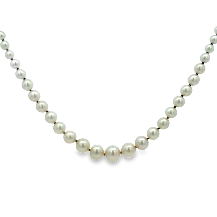 Vintage Graduated Pearl Strand Necklace with Diamond Clasp