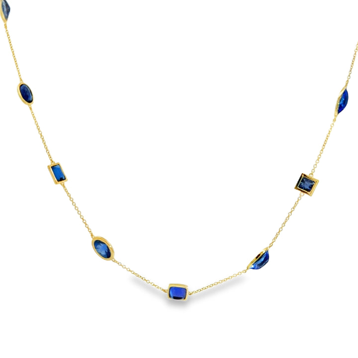 14K Yellow Gold Sapphire Station Necklace
