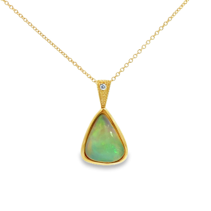 14K Yellow Gold 2.85 CT Ethiopian Opal and 0.02 CTW Diamond Pendant Necklace