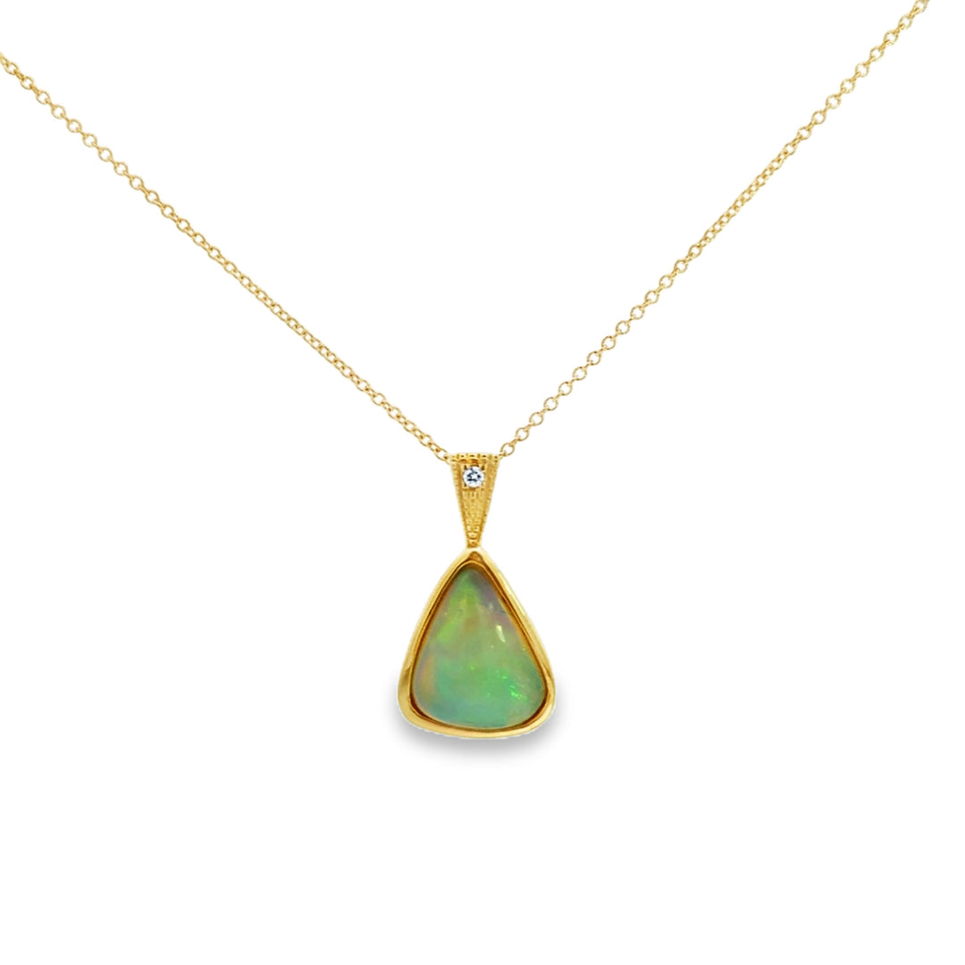 14K Yellow Gold 2.85 CT Ethiopian Opal and 0.02 CTW Diamond Pendant Necklace