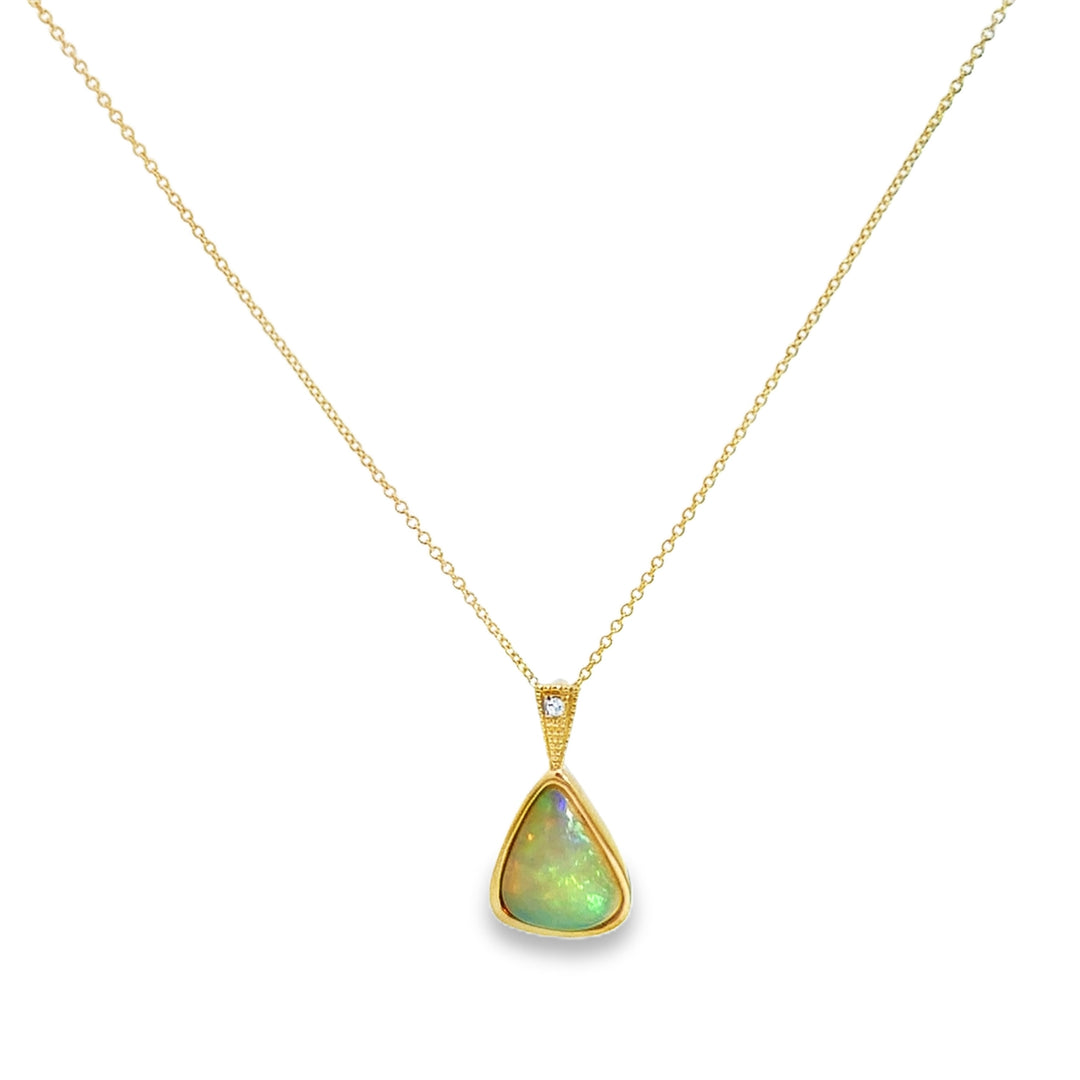 14K Yellow Gold 2.85 CT Ethiopian Opal and 0.02 CTW Diamond Pendant Necklace
