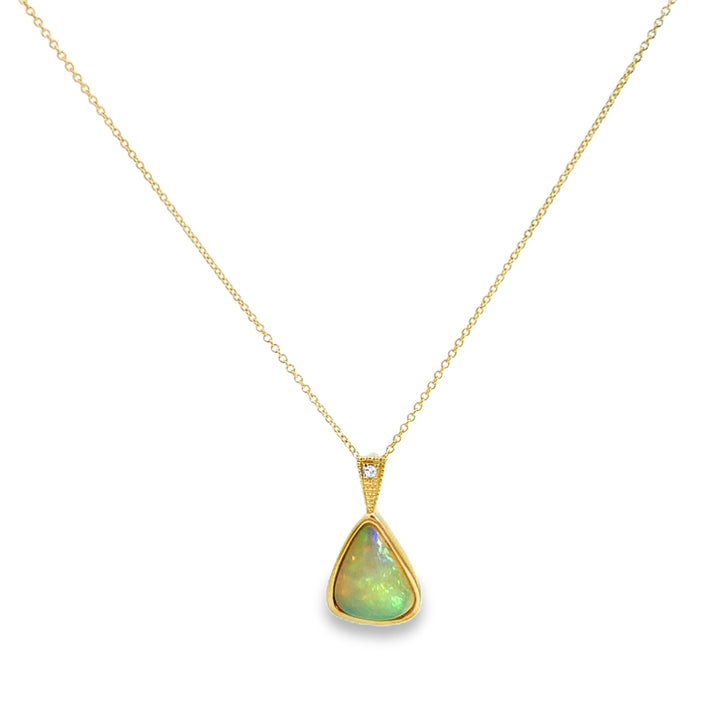 14K Yellow Gold 2.85 CT Ethiopian Opal and 0.02 CTW Diamond Pendant Necklace