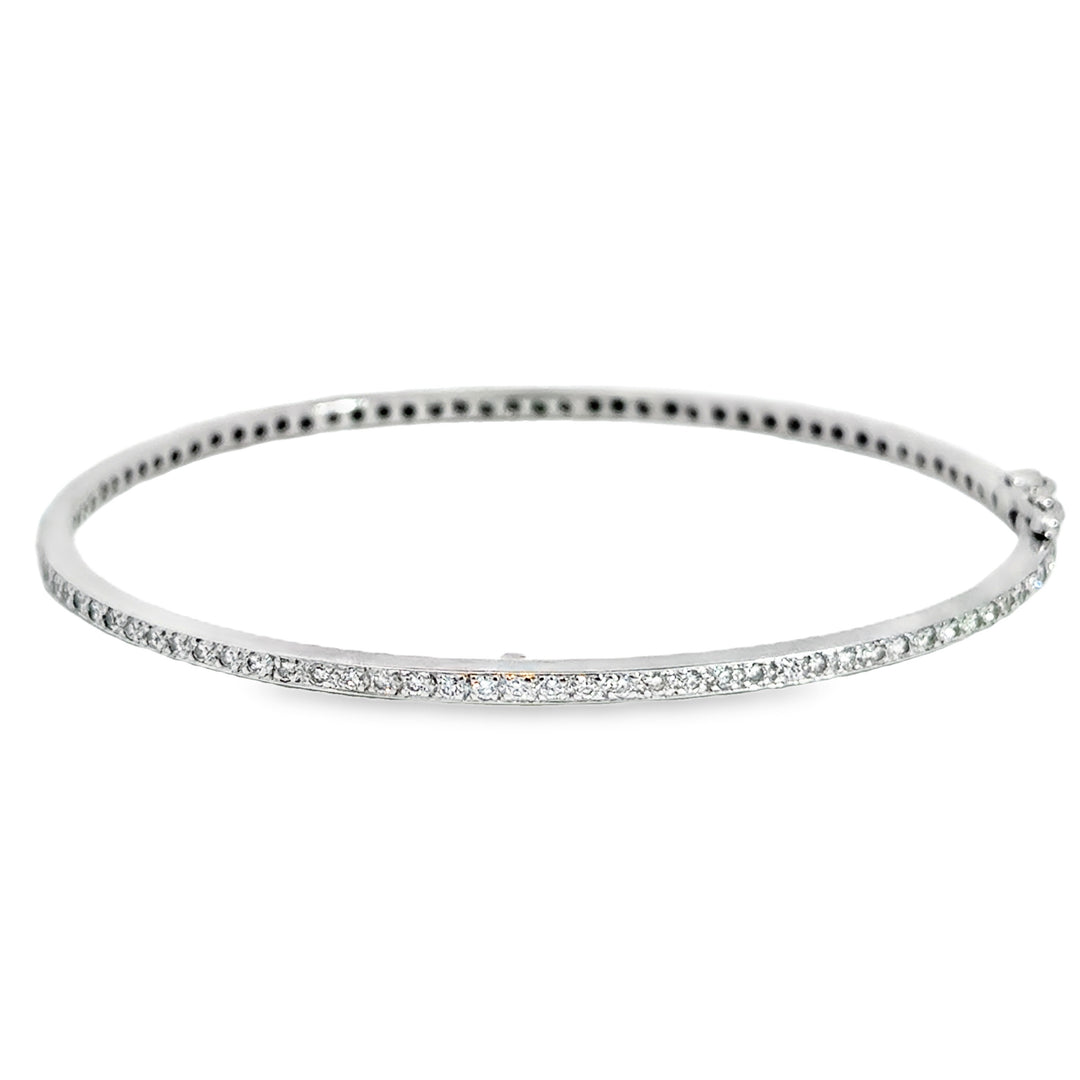 14K White Gold 0.60 CTW Diamond Hinged Bangle Bracelet