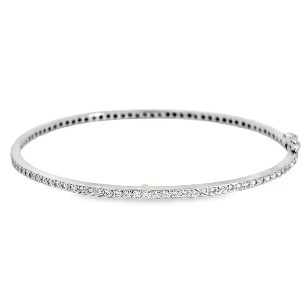 14K White Gold 0.60 CTW Diamond Hinged Bangle Bracelet
