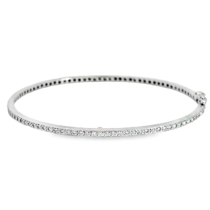 14K White Gold 0.60 CTW Diamond Hinged Bangle Bracelet