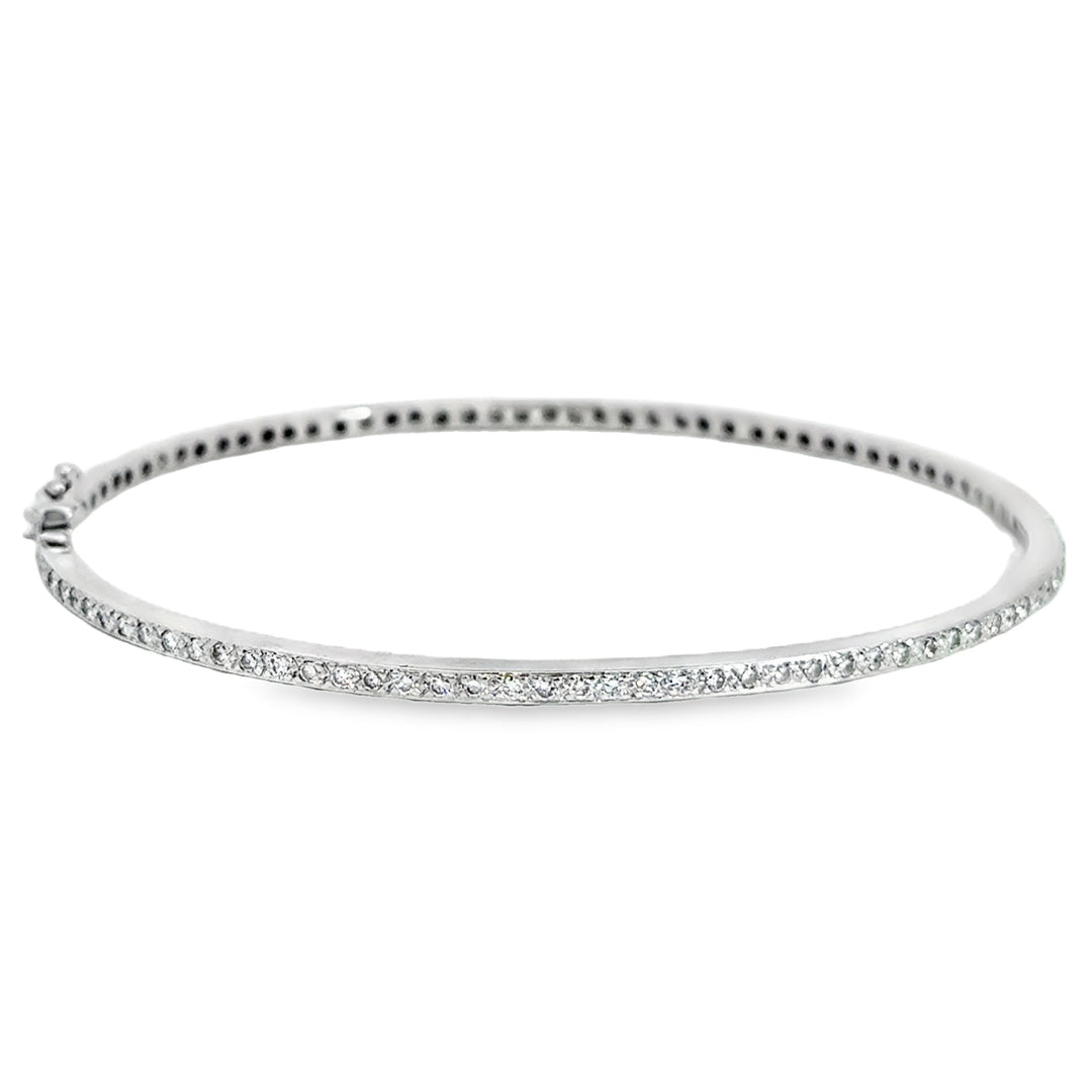 14K White Gold 0.60 CTW Diamond Hinged Bangle Bracelet