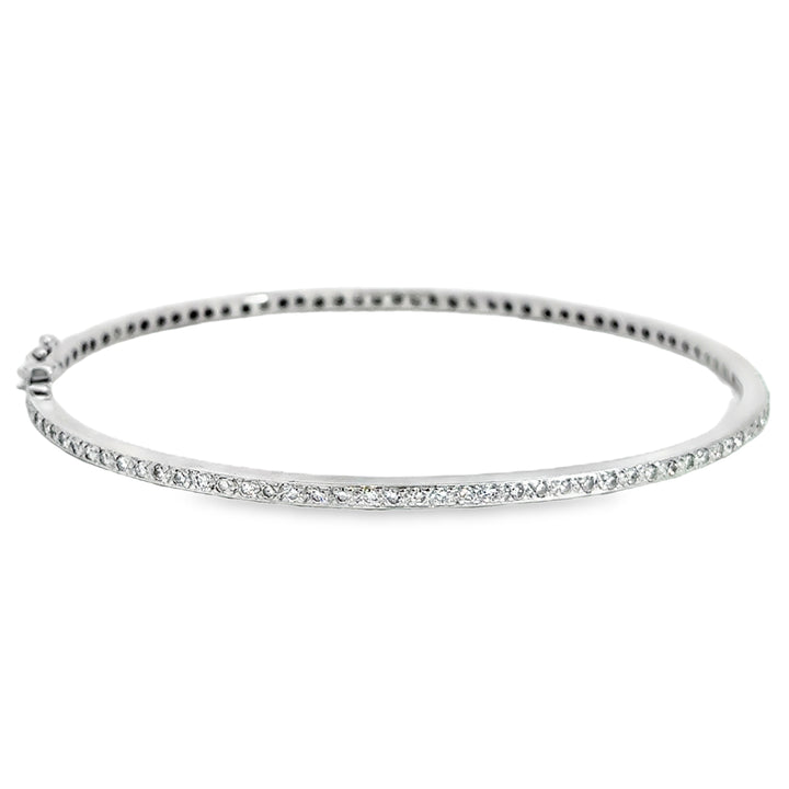 14K White Gold 0.60 CTW Diamond Hinged Bangle Bracelet