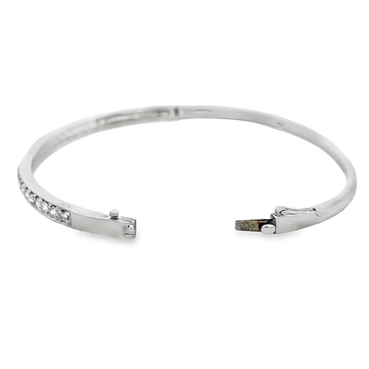 14K White Gold 0.75 CTW Diamond Hinged Bangle Bracelet