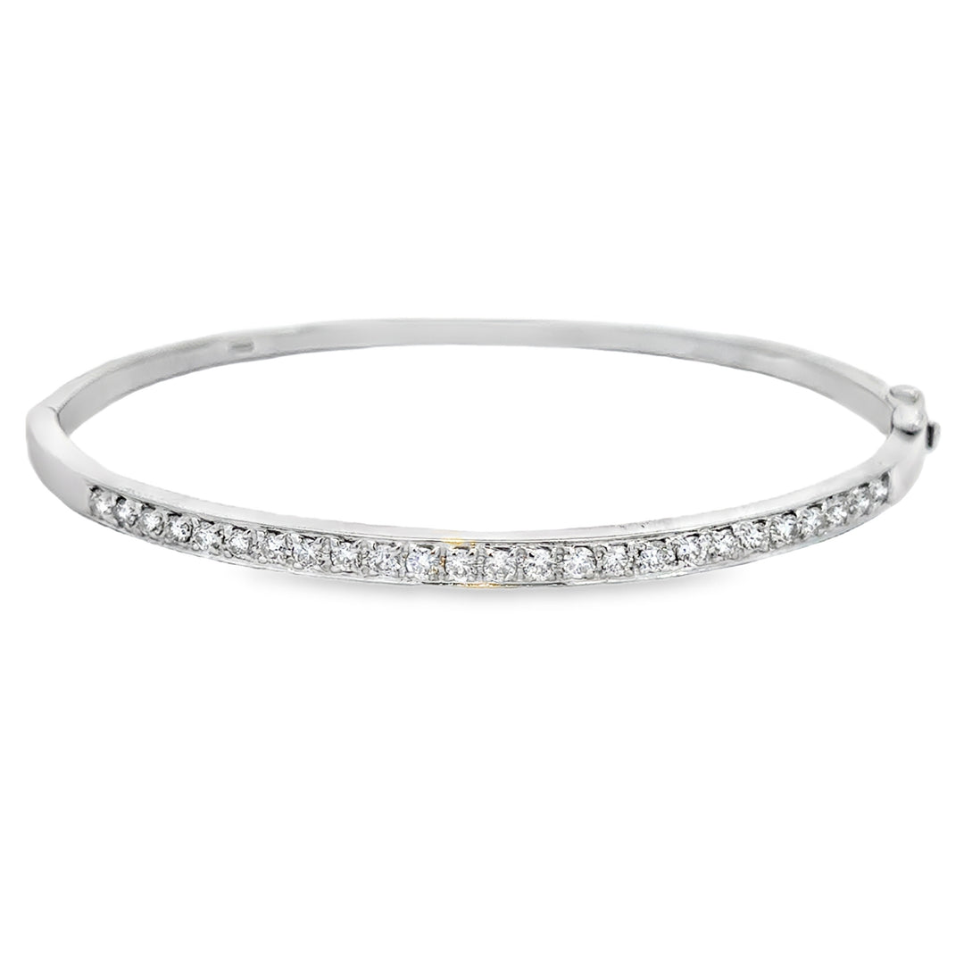 14K White Gold 0.75 CTW Diamond Hinged Bangle Bracelet