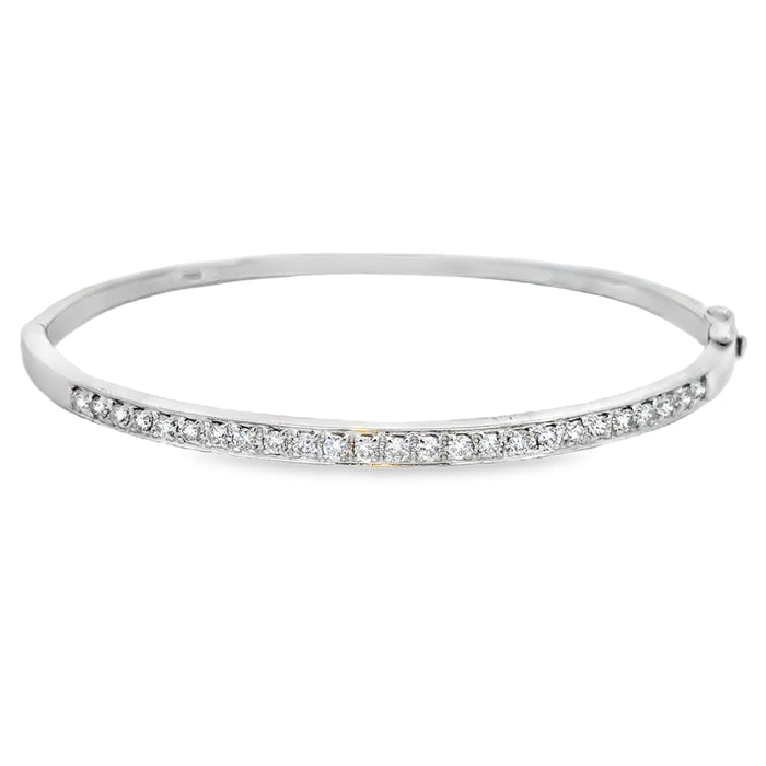 14K White Gold 0.75 CTW Diamond Hinged Bangle Bracelet