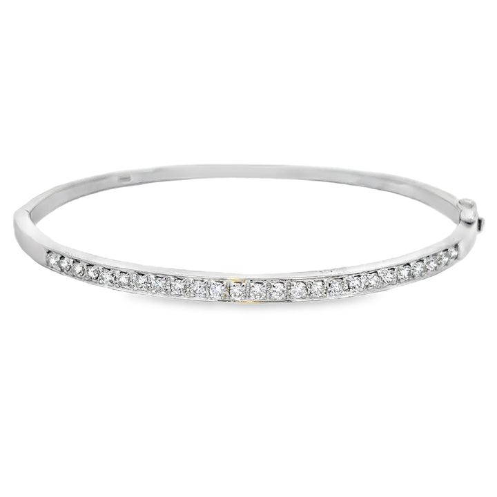 14K White Gold 0.75 CTW Diamond Hinged Bangle Bracelet