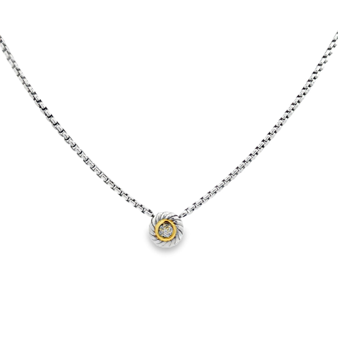 Pre-Owned David Yurman Sterling Silver, 18K Yellow Gold and Diamond Necklace