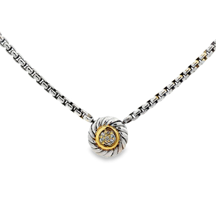 Pre-Owned David Yurman Sterling Silver, 18K Yellow Gold and Diamond Necklace