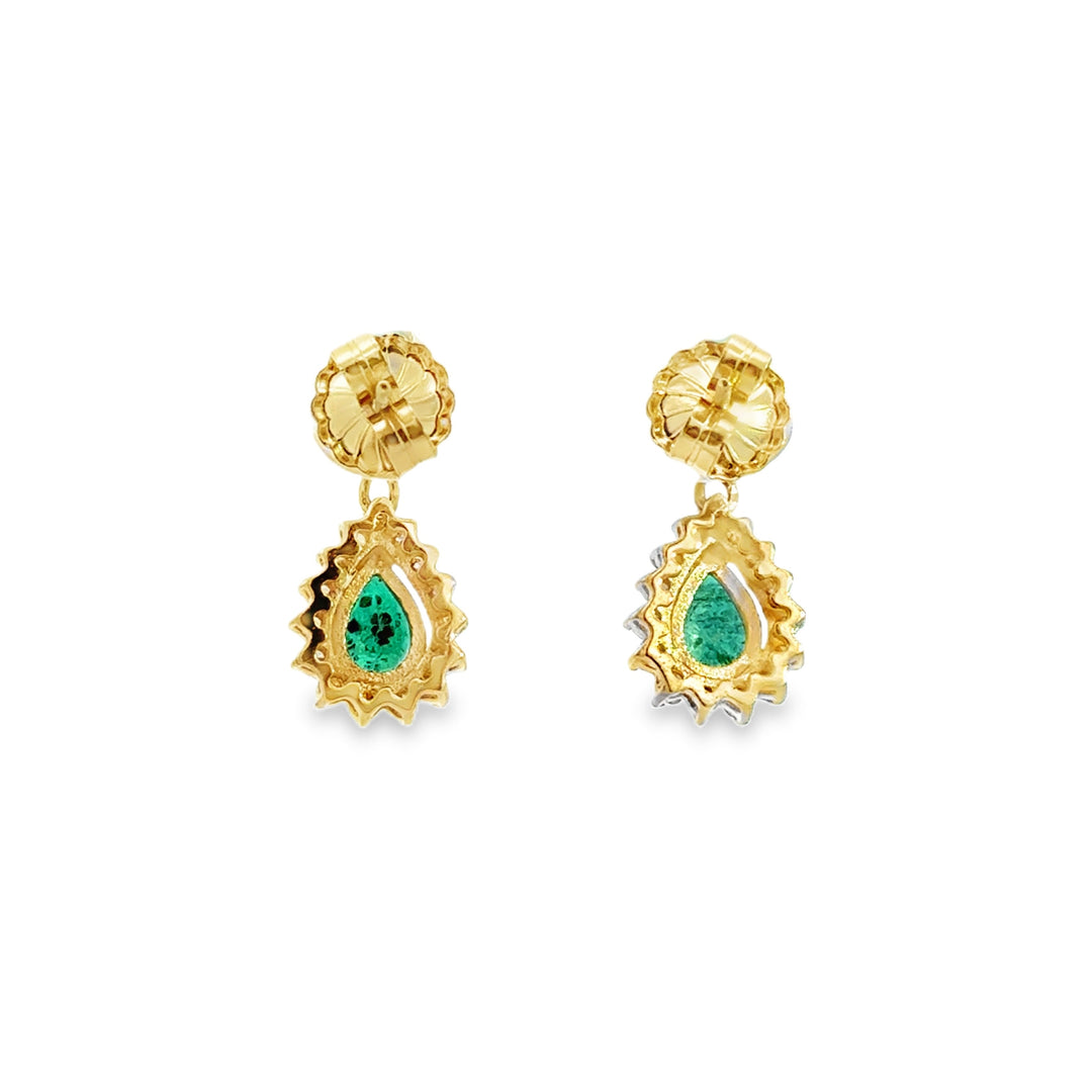 14K Yellow Gold Emerald and Diamond Drop Earrings