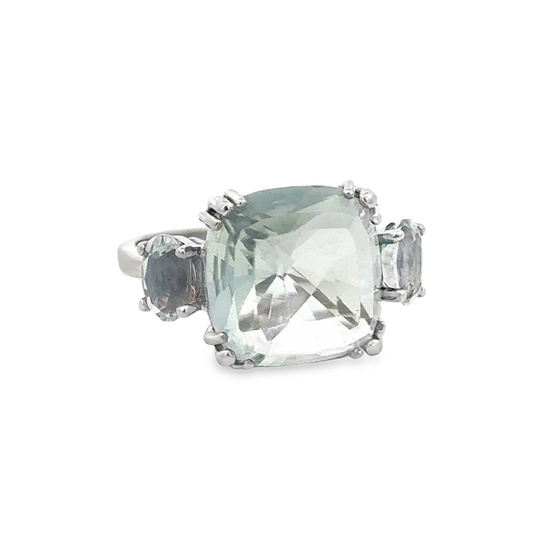Aquamarine 14K White Gold 3 Stone Ring
