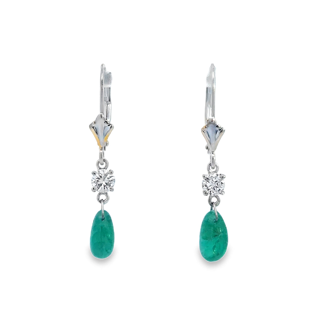 0.34 CTW Diamond Emerald Drop Earrings 14K White Gold