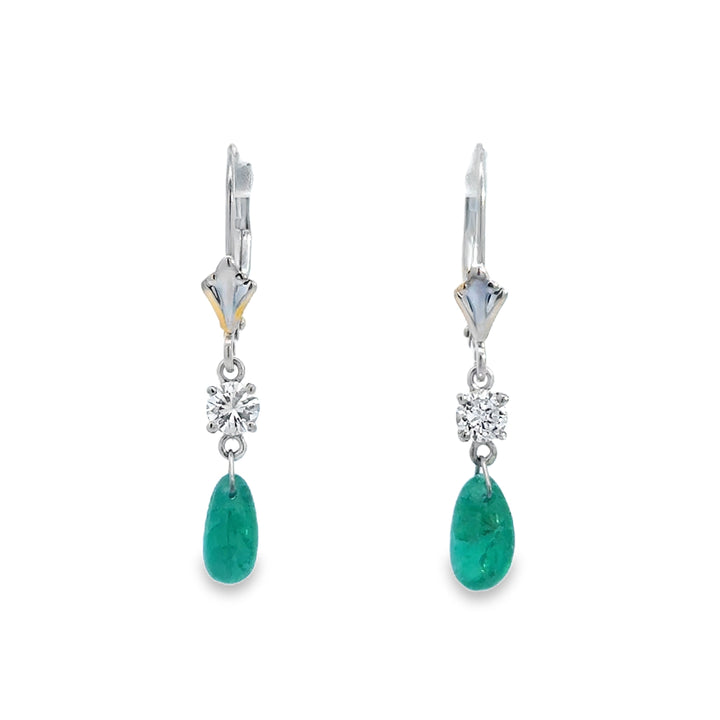 0.34 CTW Diamond Emerald Drop Earrings 14K White Gold