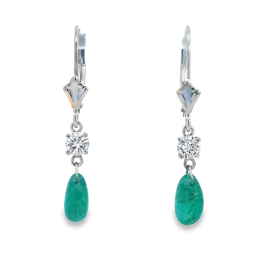 0.34 CTW Diamond Emerald Drop Earrings 14K White Gold