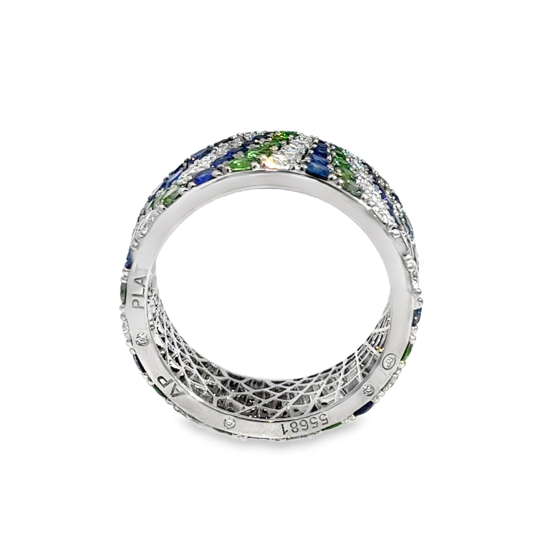 Robert Procop 4.55 CTW Sapphire, Tsavorite & Diamond Platinum Eternity Ring