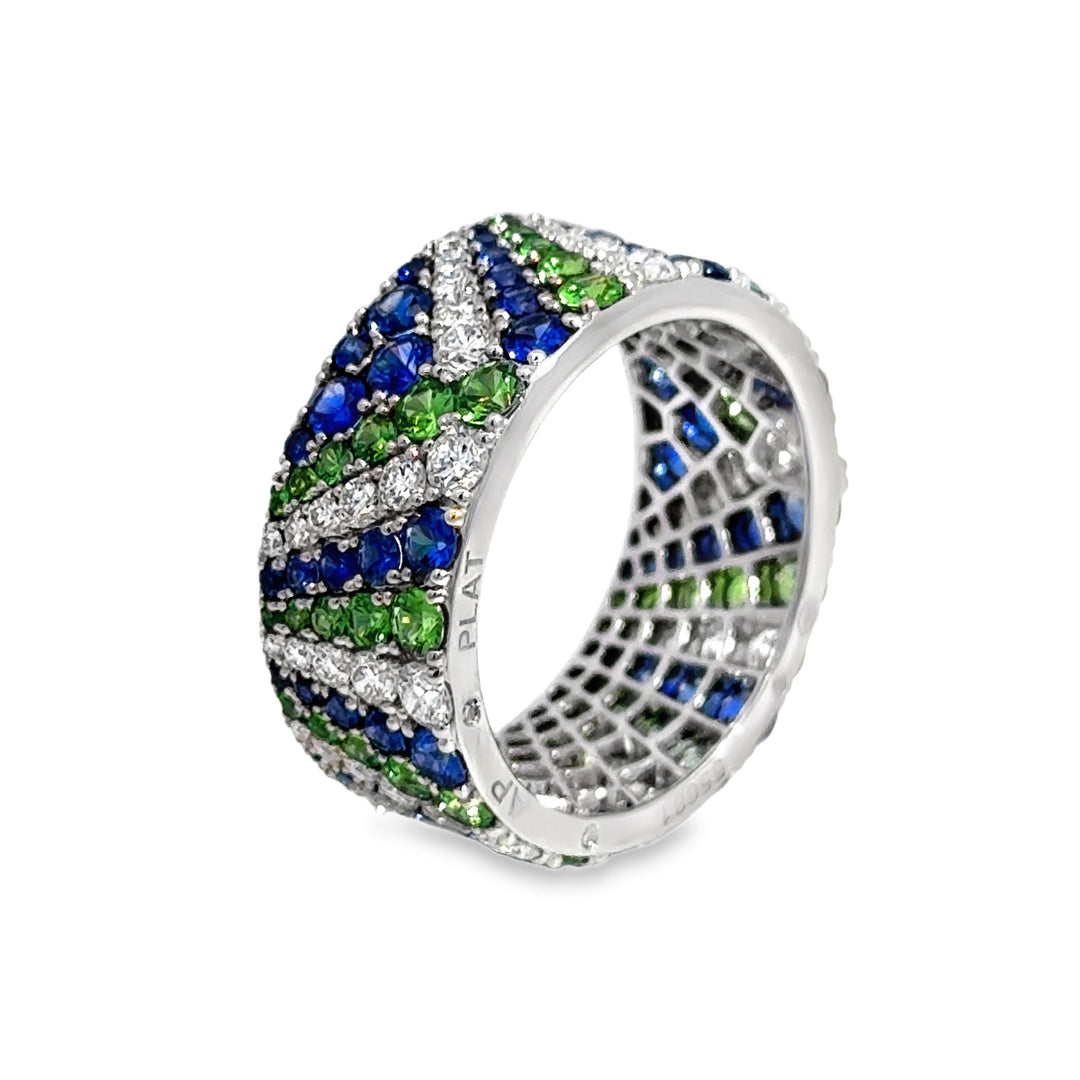 Robert Procop 4.55 CTW Sapphire, Tsavorite & Diamond Platinum Eternity Ring
