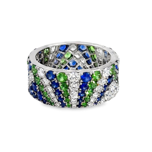 Robert Procop 4.55 CTW Sapphire, Tsavorite & Diamond Platinum Eternity Ring
