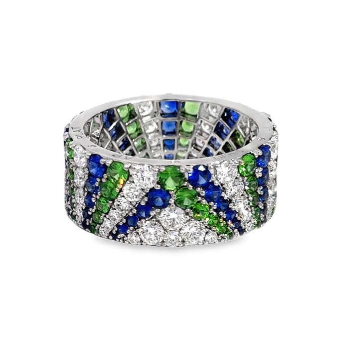 Robert Procop 4.55 CTW Sapphire, Tsavorite & Diamond Platinum Eternity Ring