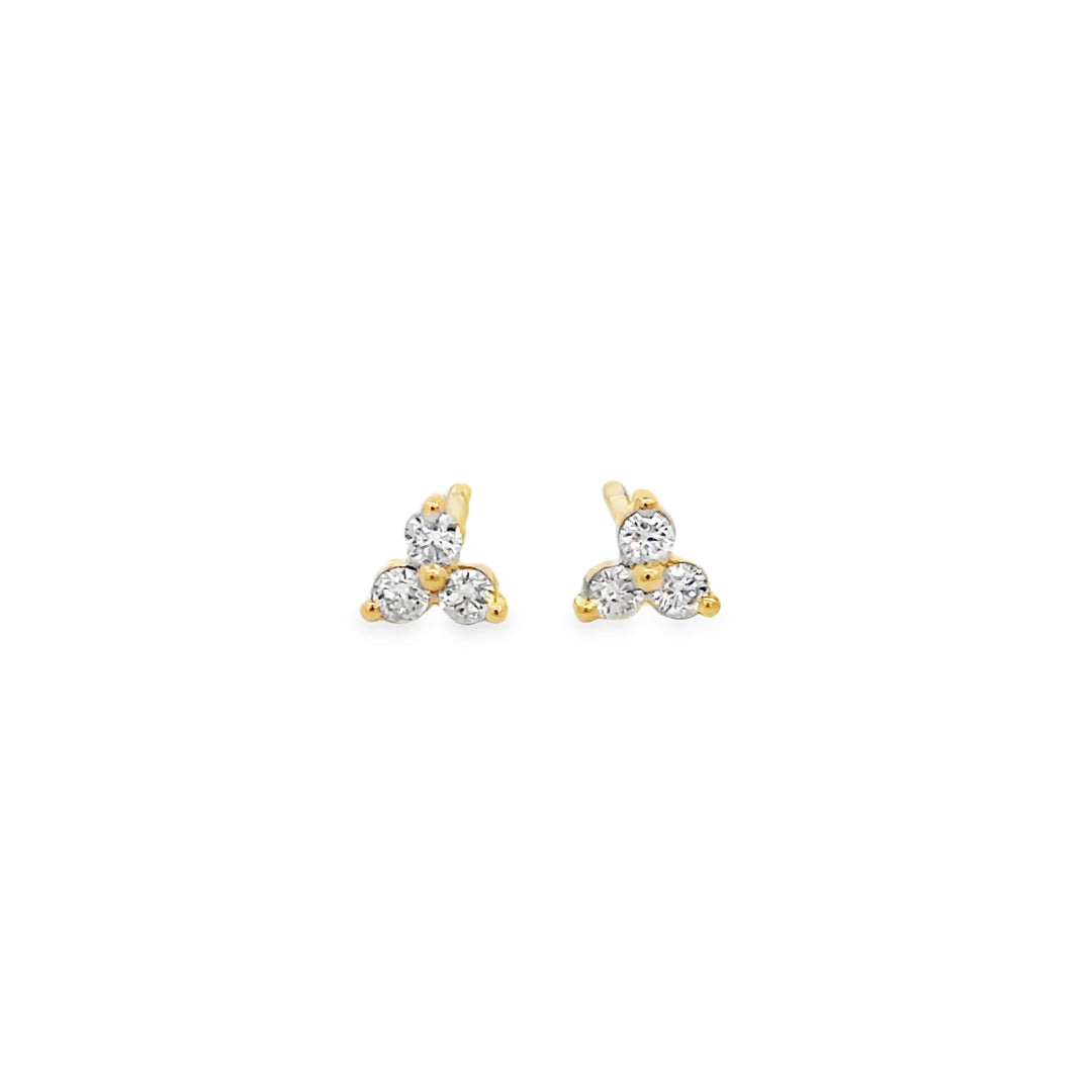 0.20 CTW Diamond 14K Yellow Gold Three-Stone Cluster Stud Earrings