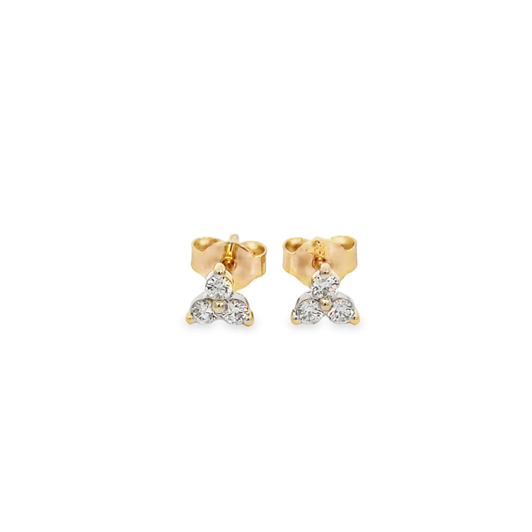 0.20 CTW Diamond 14K Yellow Gold Three-Stone Cluster Stud Earrings
